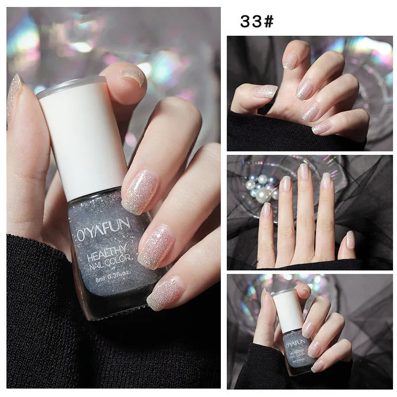 Nail Art Tearable Quick Dry Normal Without Lamp Nail Polish Glitter Sequins UV Varnish Matte Waterproof No-bake Nail Polish 14