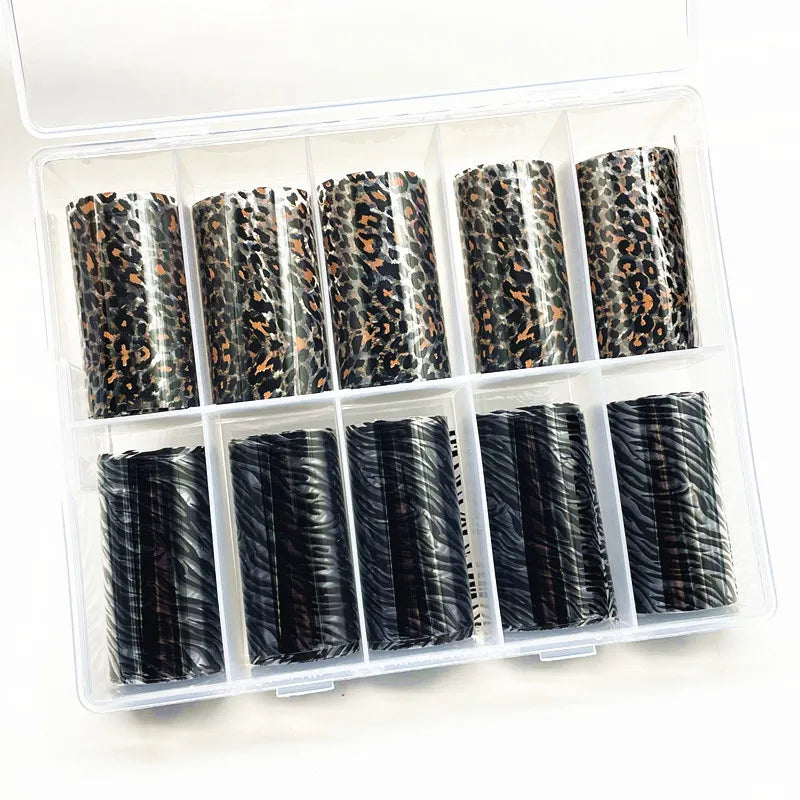 10 Rolls Leopard Print Nail Foils Transfer Paper Amber Nail Art Stickers Snake Skin Manicure Set Decal Animal Nails Decoration 5