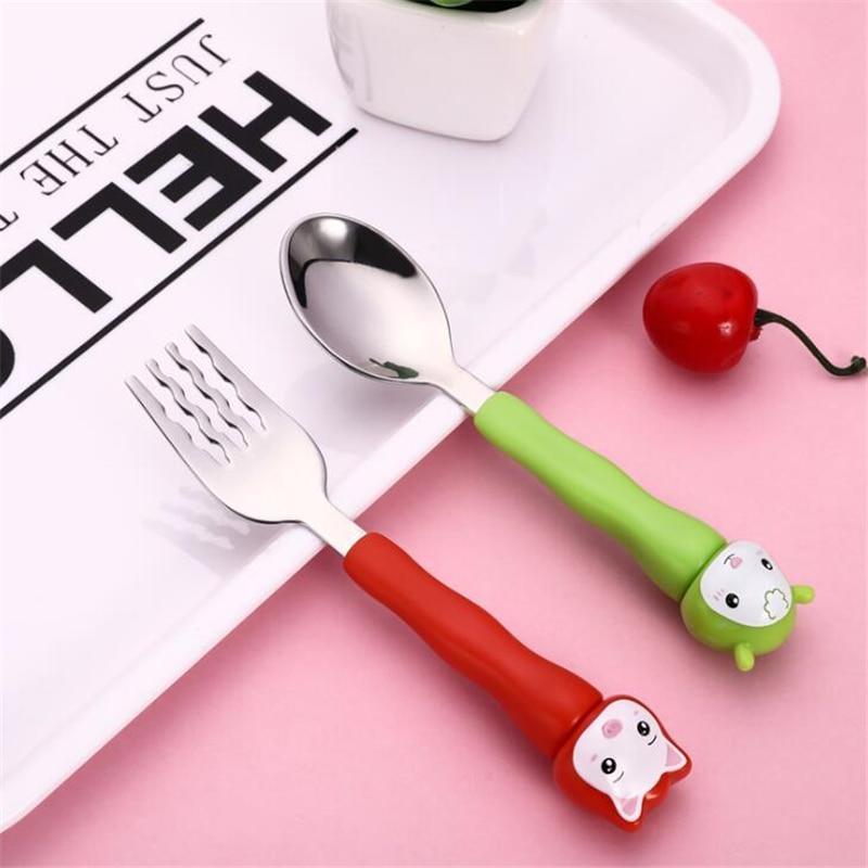 Baby Gadgets Tableware Set Children Utensil Stainless Steel Toddler Dinnerware Cutlery Cartoon Infant Food Feeding Spoon and Fork 10