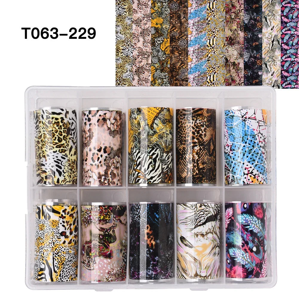 10 Rolls Leopard Print Nail Foils Transfer Paper Amber Nail Art Stickers Snake Skin Manicure Set Decal Animal Nails Decoration 15