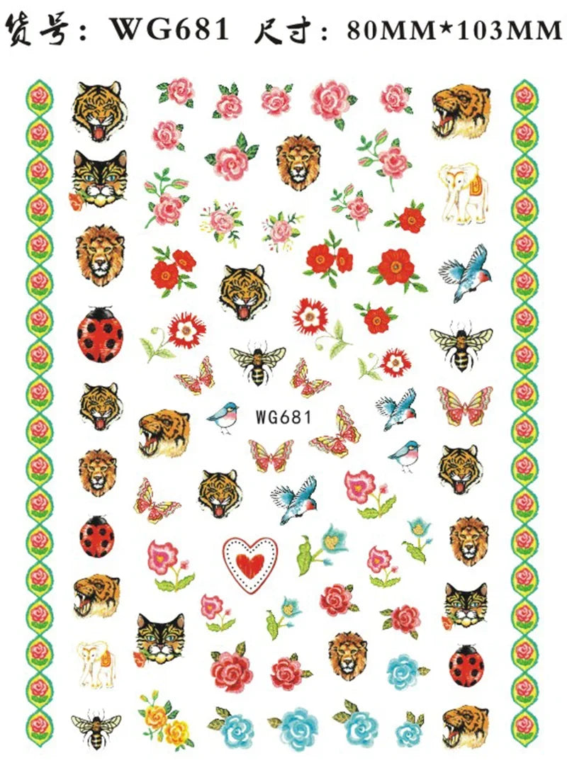 Nail Sticker Snake  Dragon Butterfly Black Multicolor Decals Nail Art Tattoo Slider Water Transfer Letter Nails Art Decoration 22