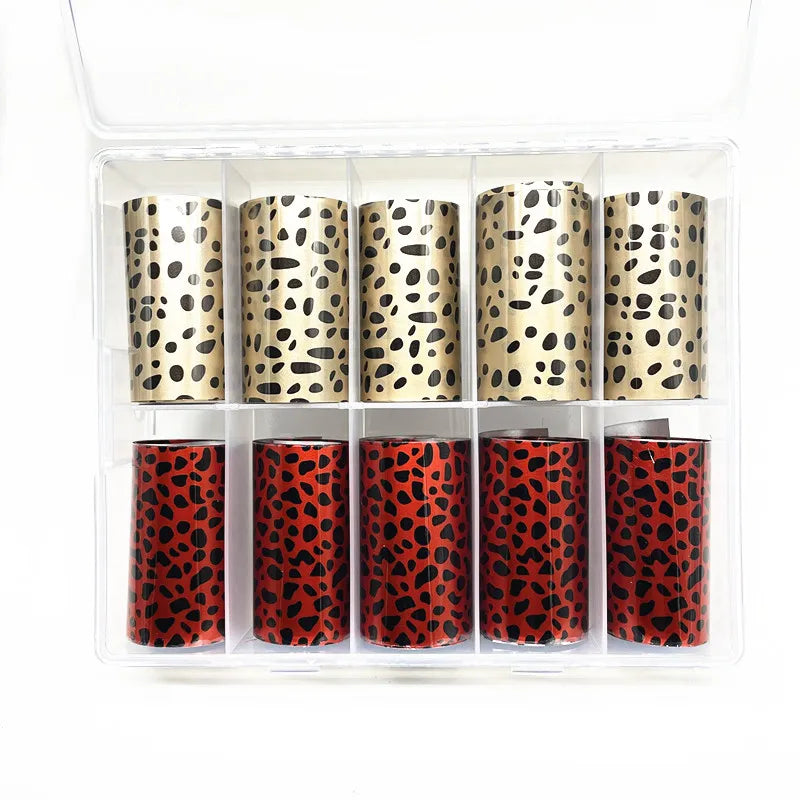 10 Rolls Leopard Print Nail Foils Transfer Paper Amber Nail Art Stickers Snake Skin Manicure Set Decal Animal Nails Decoration 9