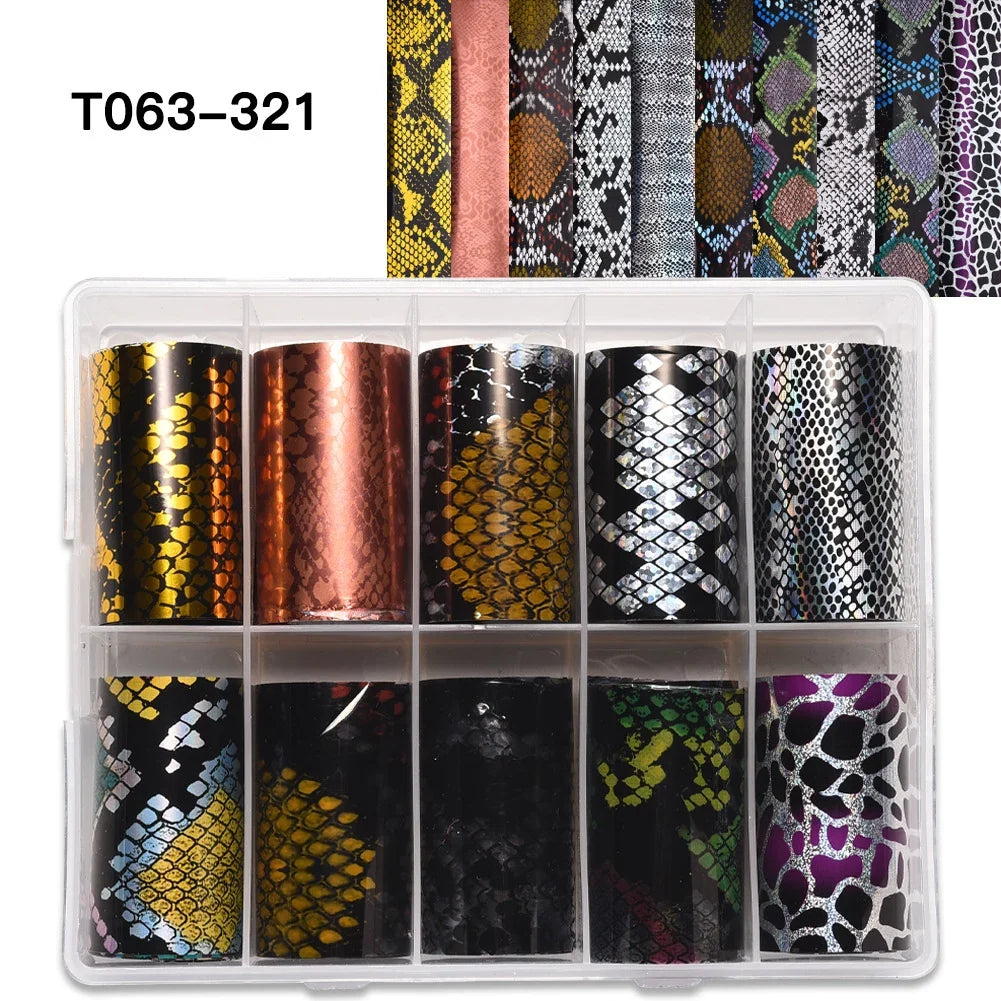 10 Rolls Leopard Print Nail Foils Transfer Paper Amber Nail Art Stickers Snake Skin Manicure Set Decal Animal Nails Decoration 22