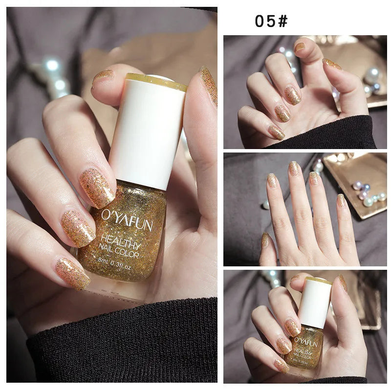Nail Art Tearable Quick Dry Normal Without Lamp Nail Polish Glitter Sequins UV Varnish Matte Waterproof No-bake Nail Polish 10