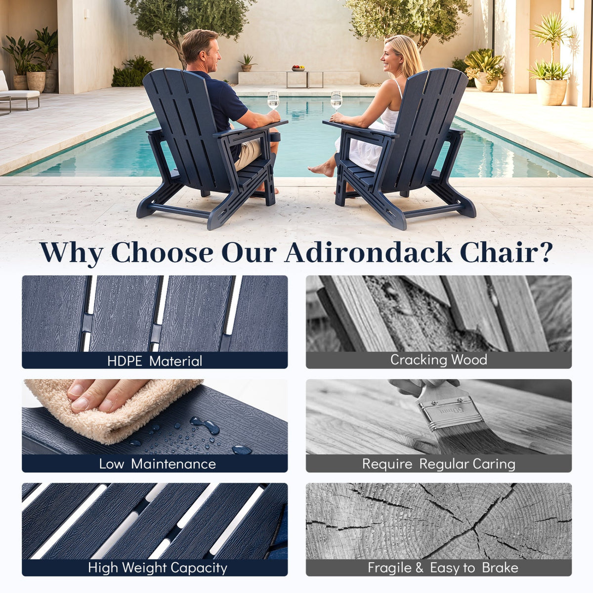 HDPE Adirondack Chair with Realistic Wood Grain 15