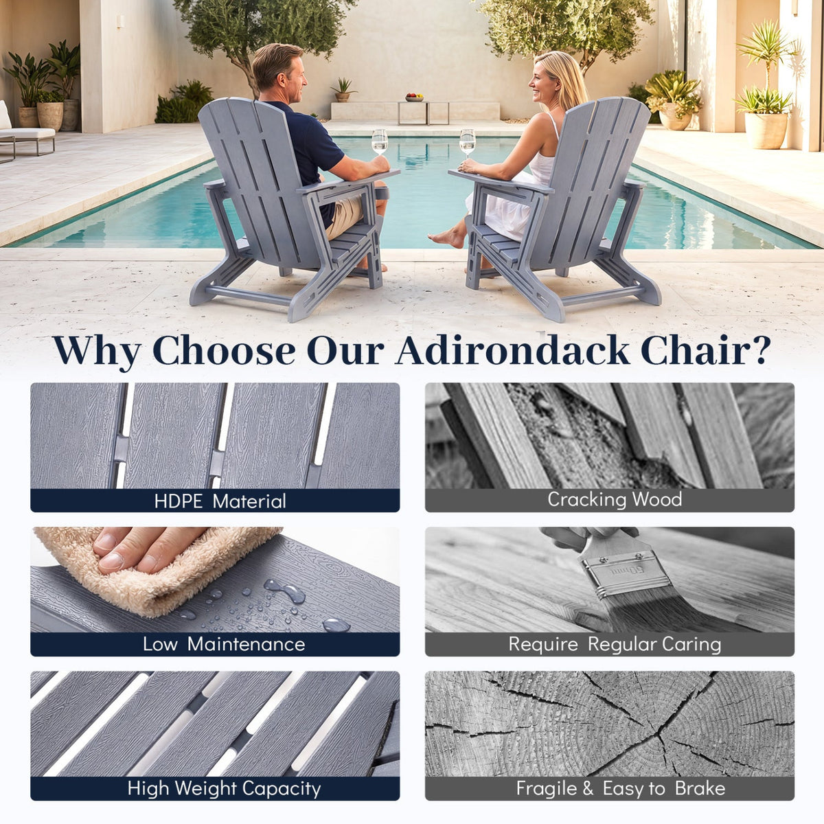 HDPE Adirondack Chair with Realistic Wood Grain 23
