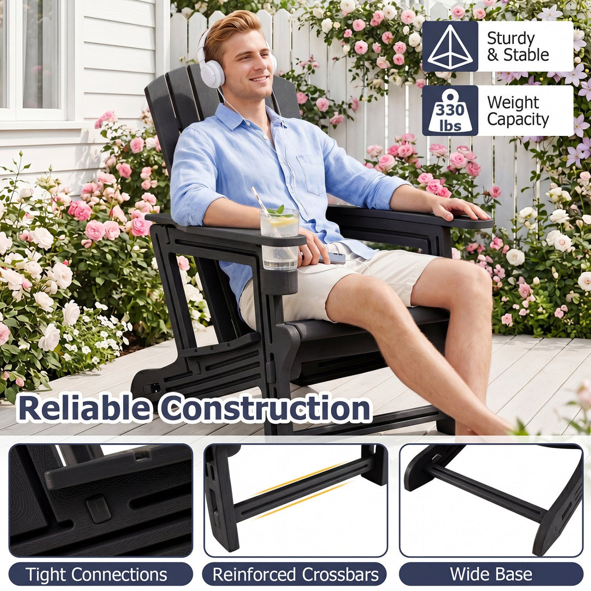 Adirondack Chair with Cup Holder - Weather-Resistant HDPE 24