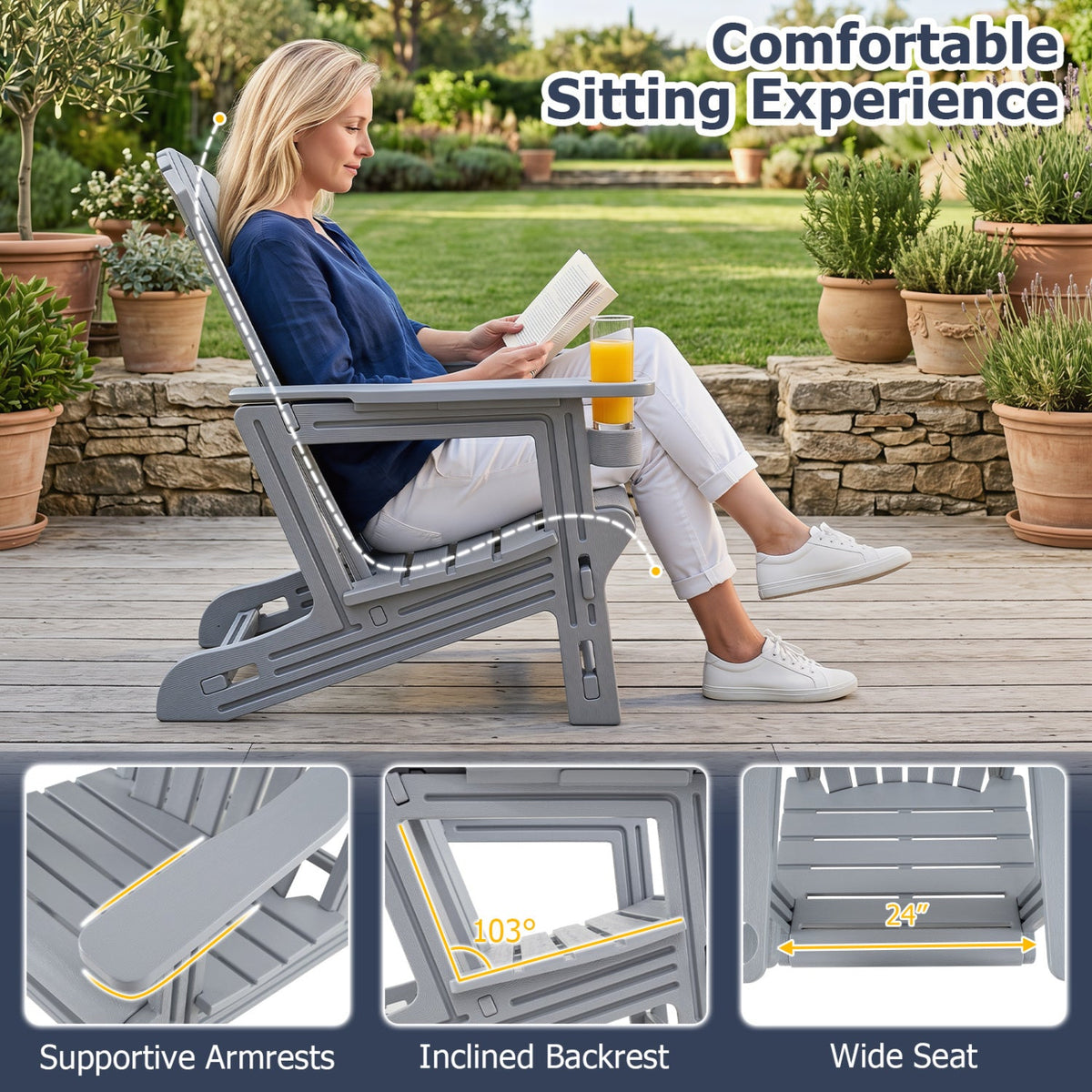 Adirondack Chair with Cup Holder - Weather-Resistant HDPE 5