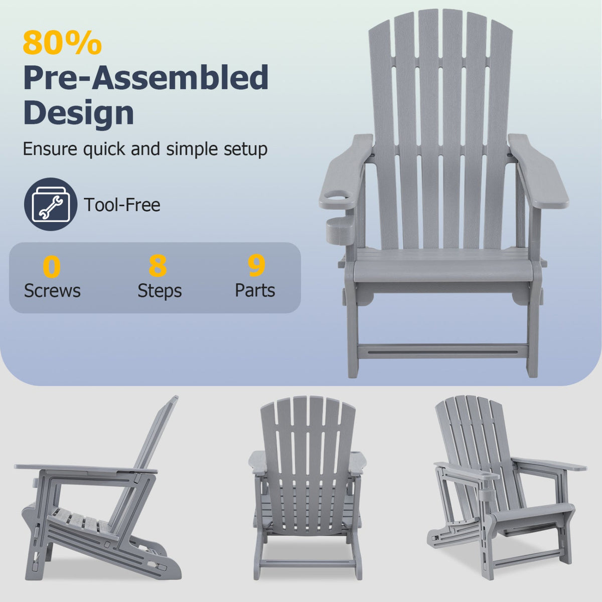 Adirondack Chair with Cup Holder - Weather-Resistant HDPE 7