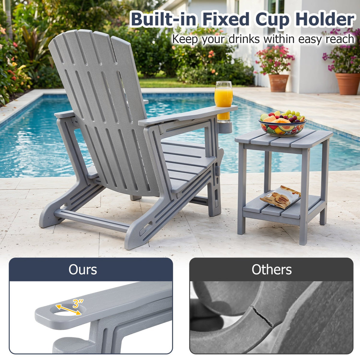 Adirondack Chair with Cup Holder - Weather-Resistant HDPE 8