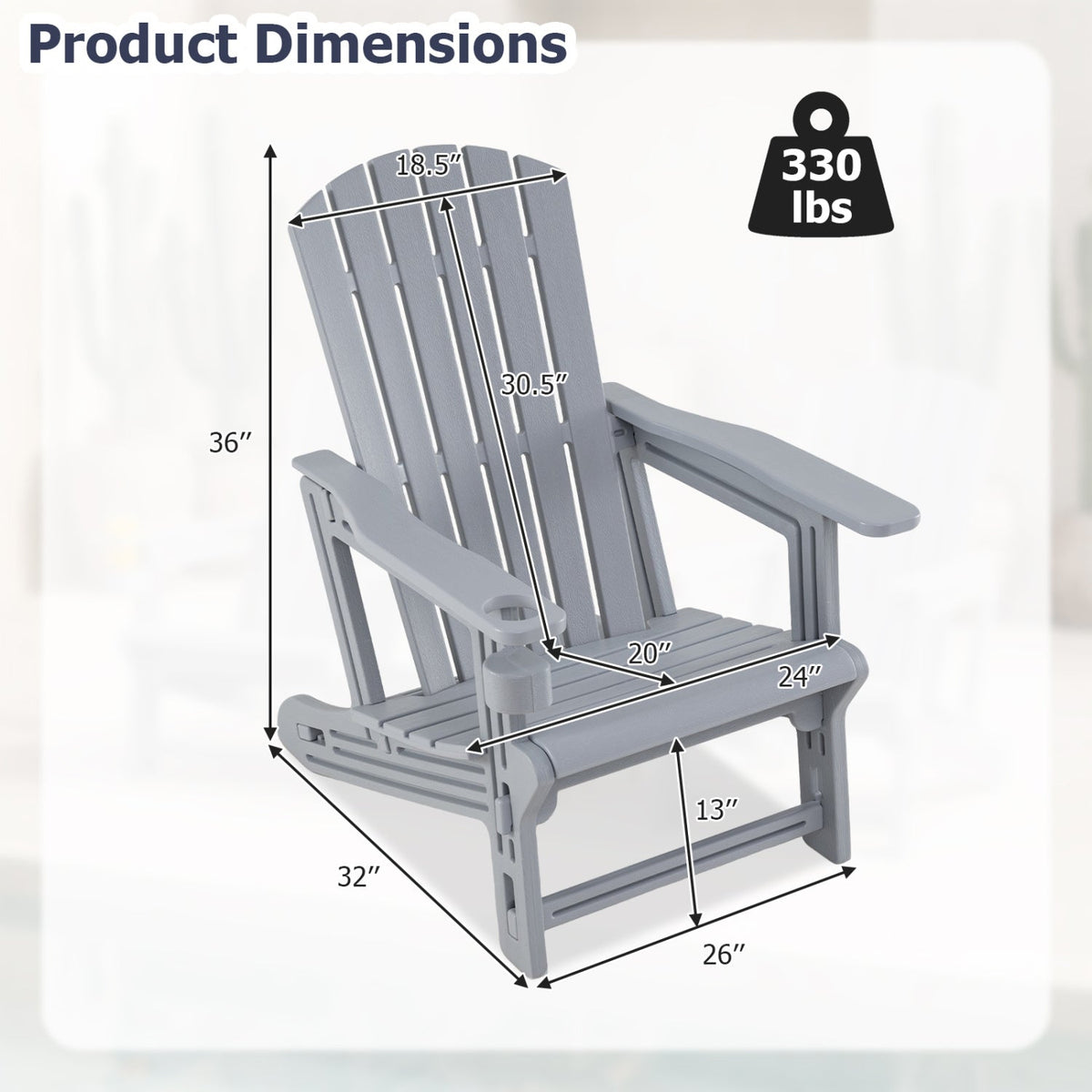 Adirondack Chair with Cup Holder - Weather-Resistant HDPE 3