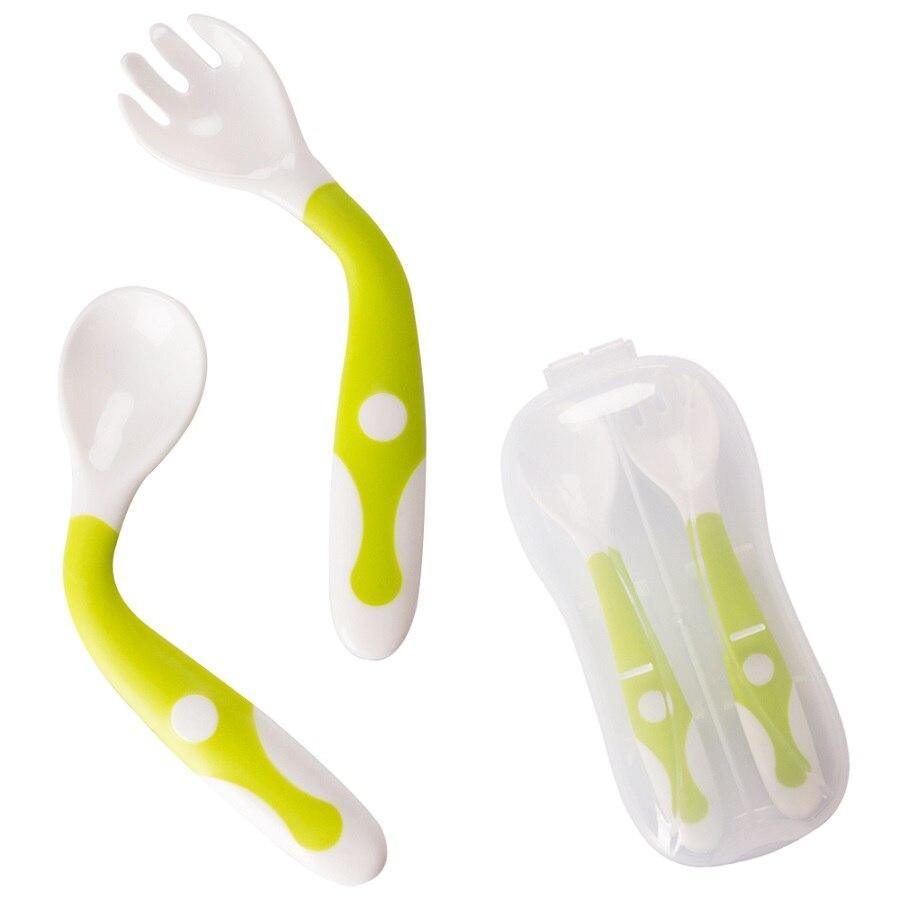 Baby Own Spoon and Fork Set With Travel Safe Case Toddler Babies Children Feeding Training Spoon Easy Grip Heat-Resistant Spoon 10