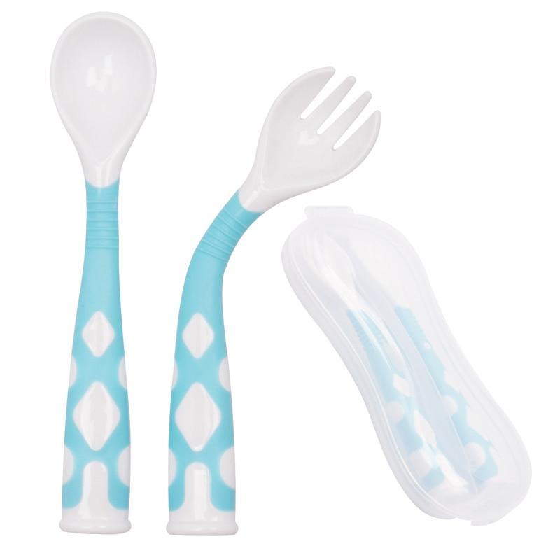 Baby Own Spoon and Fork Set With Travel Safe Case Toddler Babies Children Feeding Training Spoon Easy Grip Heat-Resistant Spoon 13
