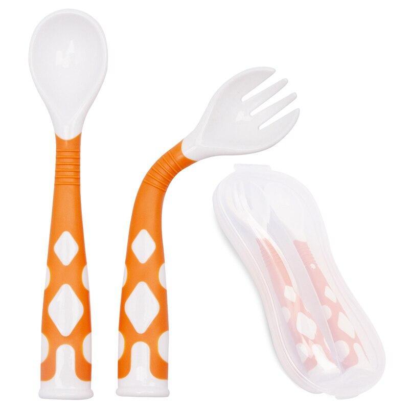 Baby Own Spoon and Fork Set With Travel Safe Case Toddler Babies Children Feeding Training Spoon Easy Grip Heat-Resistant Spoon 12