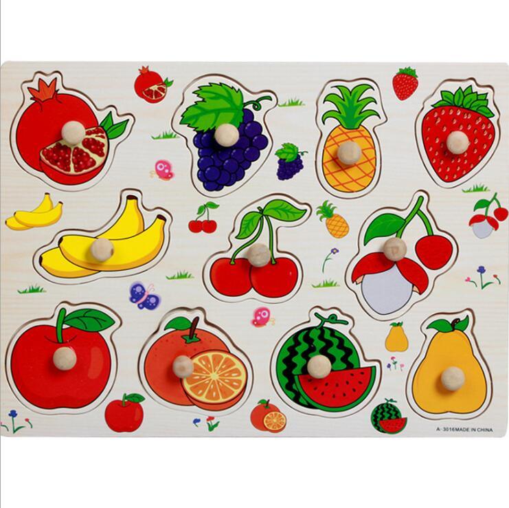 Kid Early Educational Table With Shapes of Vegetables and Animals Baby Hand Grasp Wooden Puzzle Toy Alphabet And Digit Learning Education Child Wood Toy 4