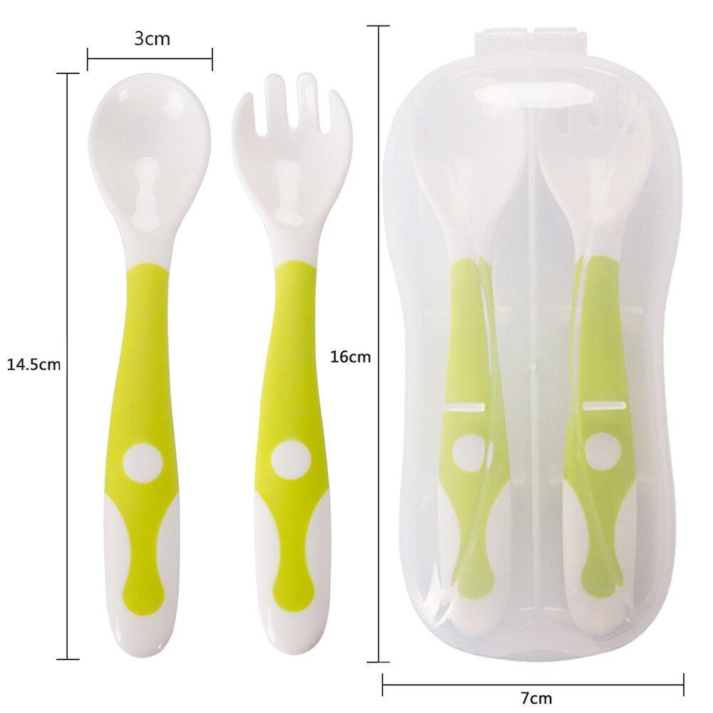 Baby Own Spoon and Fork Set With Travel Safe Case Toddler Babies Children Feeding Training Spoon Easy Grip Heat-Resistant Spoon 6