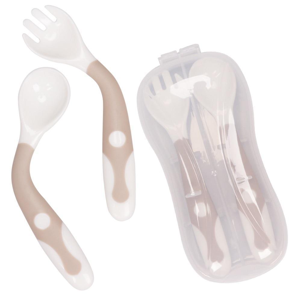 Baby Own Spoon and Fork Set With Travel Safe Case Toddler Babies Children Feeding Training Spoon Easy Grip Heat-Resistant Spoon 8