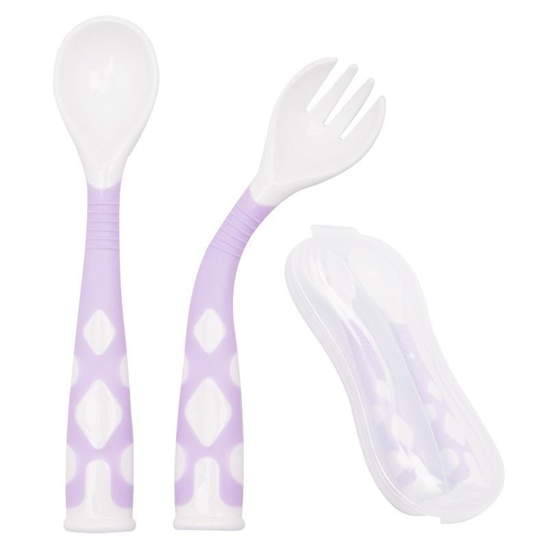 Baby Own Spoon and Fork Set With Travel Safe Case Toddler Babies Children Feeding Training Spoon Easy Grip Heat-Resistant Spoon 11