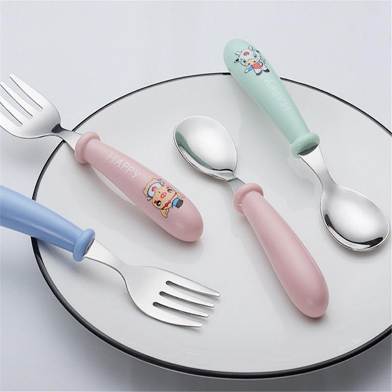 Baby Gadgets Tableware Set Children Utensil Stainless Steel Toddler Dinnerware Cutlery Cartoon Infant Food Feeding Spoon and Fork 2
