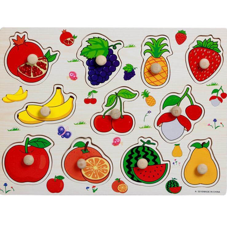 Kid Early Educational Table With Shapes of Vegetables and Animals Baby Hand Grasp Wooden Puzzle Toy Alphabet And Digit Learning Education Child Wood Toy 13