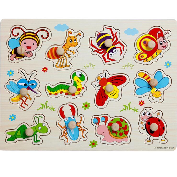 Kid Early Educational Table With Shapes of Vegetables and Animals Baby Hand Grasp Wooden Puzzle Toy Alphabet And Digit Learning Education Child Wood Toy 15
