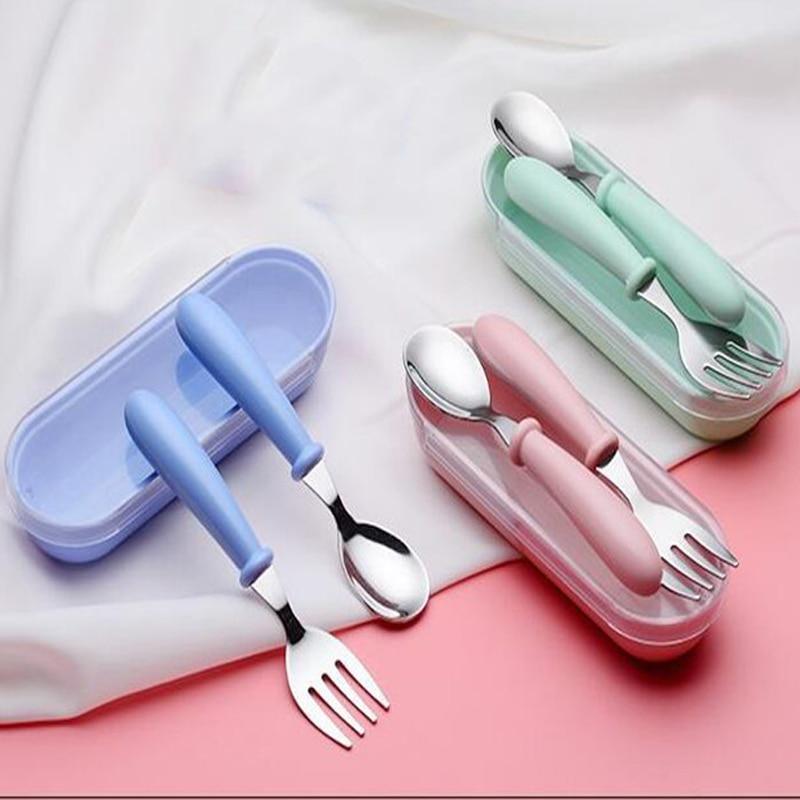 Baby Gadgets Tableware Set Children Utensil Stainless Steel Toddler Dinnerware Cutlery Cartoon Infant Food Feeding Spoon and Fork 1