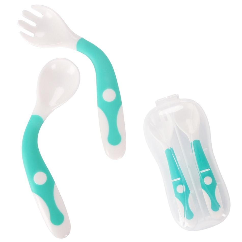 Baby Own Spoon and Fork Set With Travel Safe Case Toddler Babies Children Feeding Training Spoon Easy Grip Heat-Resistant Spoon 7