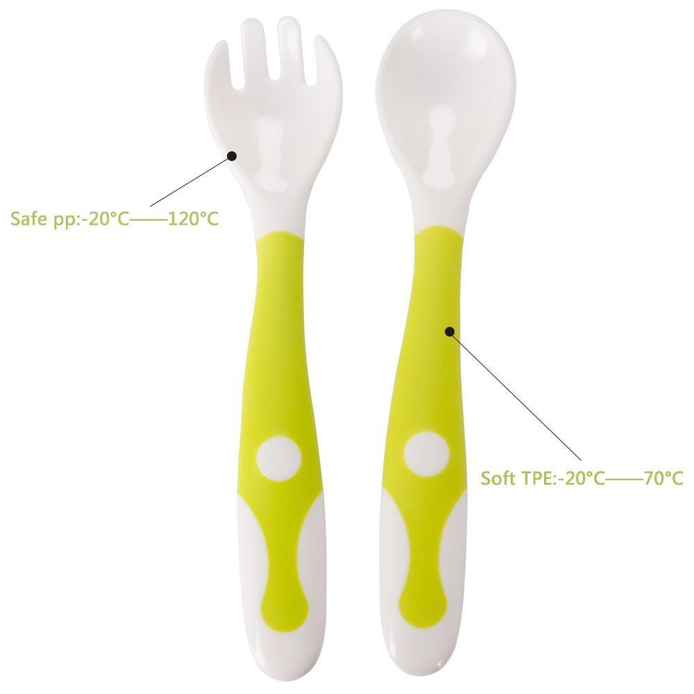 Baby Own Spoon and Fork Set With Travel Safe Case Toddler Babies Children Feeding Training Spoon Easy Grip Heat-Resistant Spoon 5