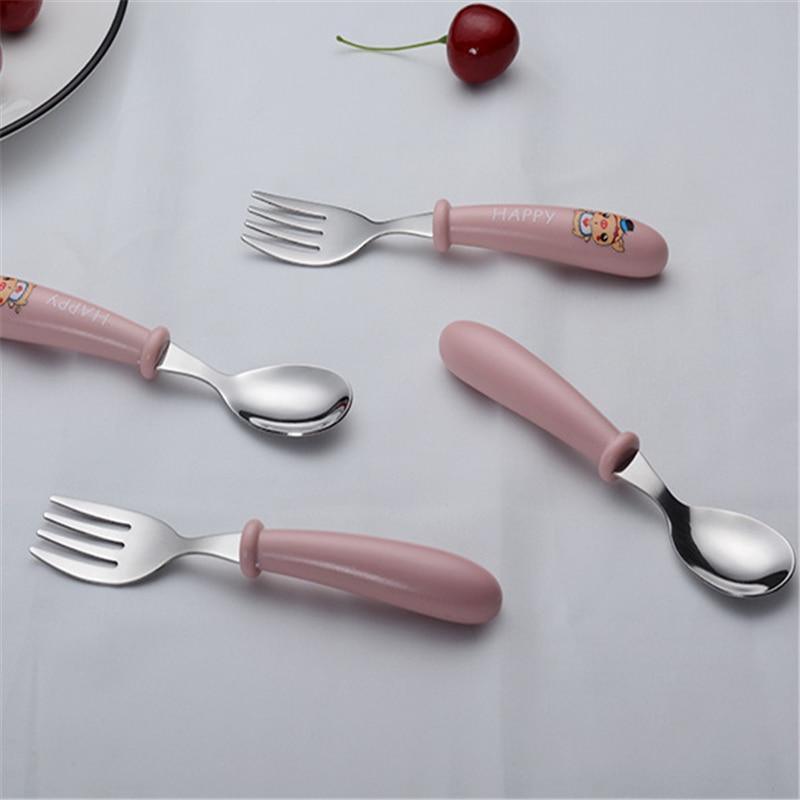 Baby Gadgets Tableware Set Children Utensil Stainless Steel Toddler Dinnerware Cutlery Cartoon Infant Food Feeding Spoon and Fork 3