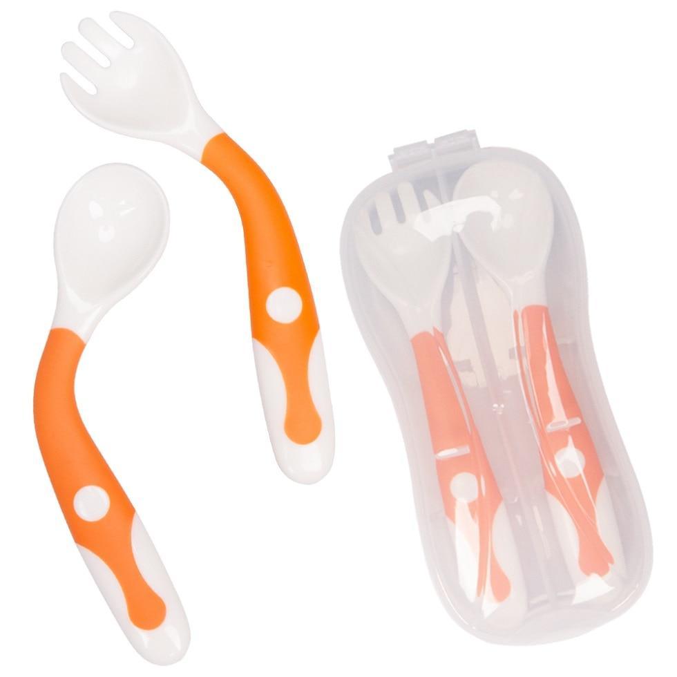 Baby Own Spoon and Fork Set With Travel Safe Case Toddler Babies Children Feeding Training Spoon Easy Grip Heat-Resistant Spoon 9