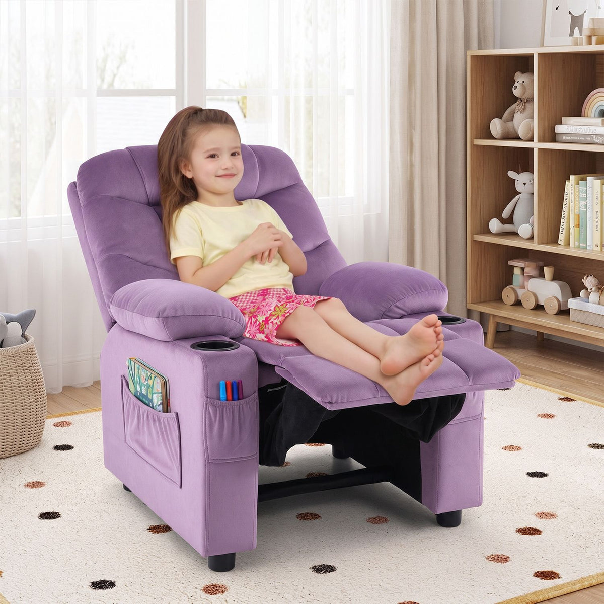Kids Recliner Chair with Cup Holder and Footrest for Children 19
