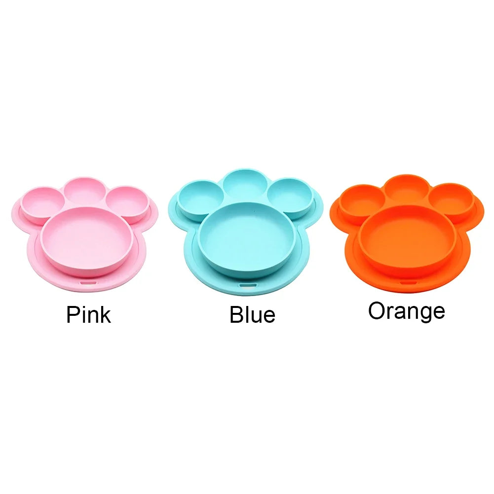 Kids Food-grade Silicone Home Dinner Dish Baby Plate Tableware Bear Paw Shape Children Training Cartoon Bowls Suction Toddler 2
