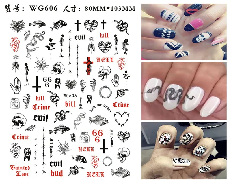 Nail Sticker Snake  Dragon Butterfly Black Multicolor Decals Nail Art Tattoo Slider Water Transfer Letter Nails Art Decoration 28