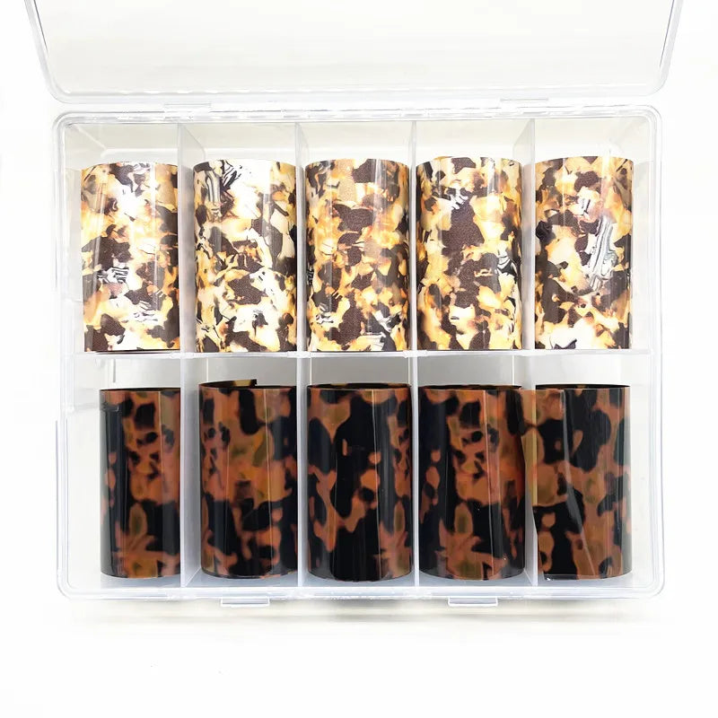 10 Rolls Leopard Print Nail Foils Transfer Paper Amber Nail Art Stickers Snake Skin Manicure Set Decal Animal Nails Decoration 23
