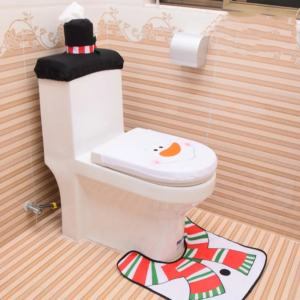 3PC Christmas Closestool Cover Santa Claus Toilet Seat And Tissue Cover Set Christmas Decorations For Bathroom Mat kerst decorat 3