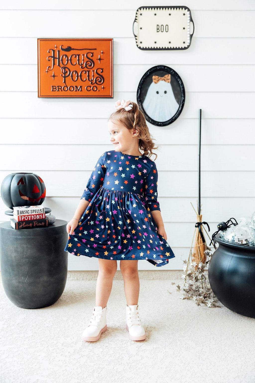 Halloween Stars 3/4 Sleeve Pocket Twirl Dress 7