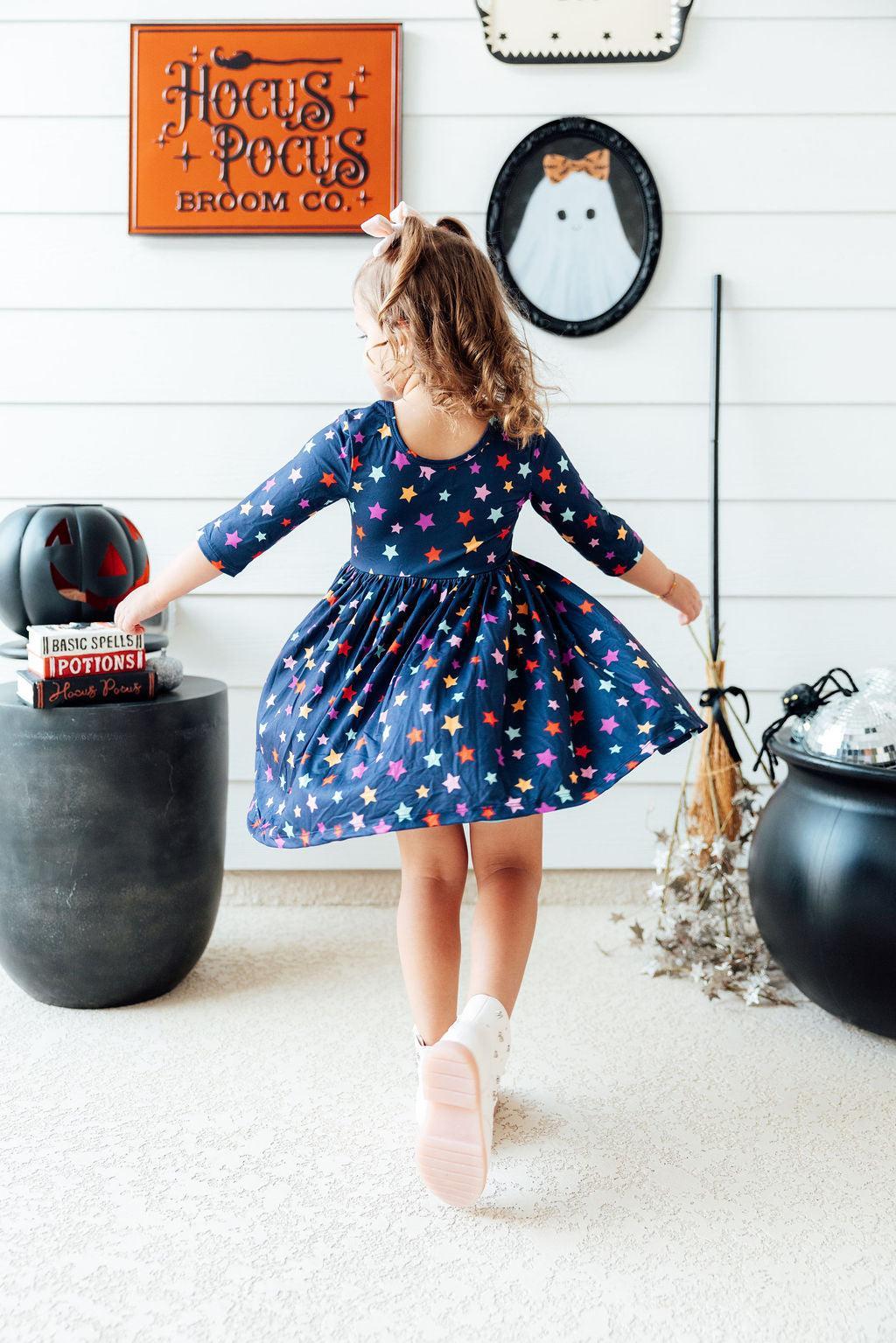 Halloween Stars 3/4 Sleeve Pocket Twirl Dress 1