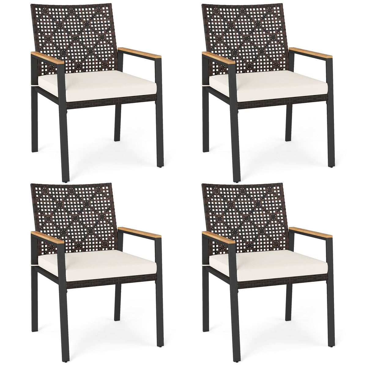 Patio Dining Chairs Set of 4 with Acacia Wood Armrests 3
