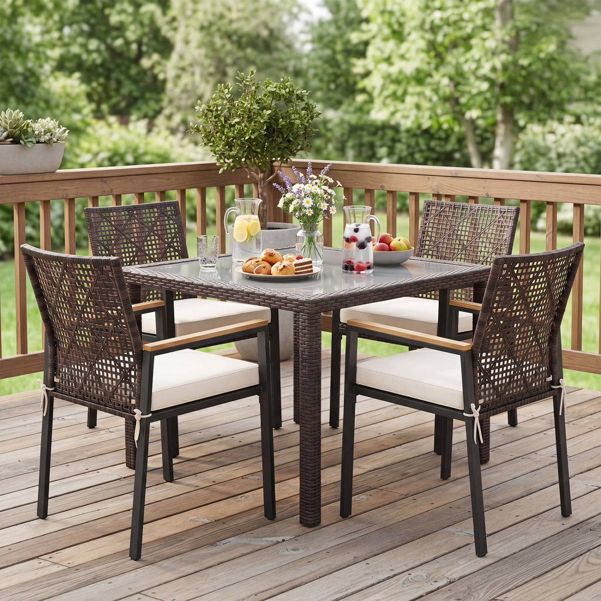 Patio Dining Chairs Set of 4 with Acacia Wood Armrests 1