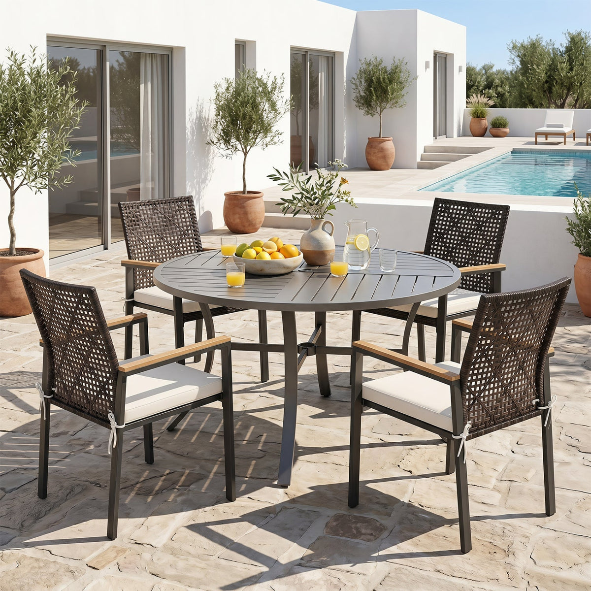 Patio Dining Chairs Set of 4 with Acacia Wood Armrests 2