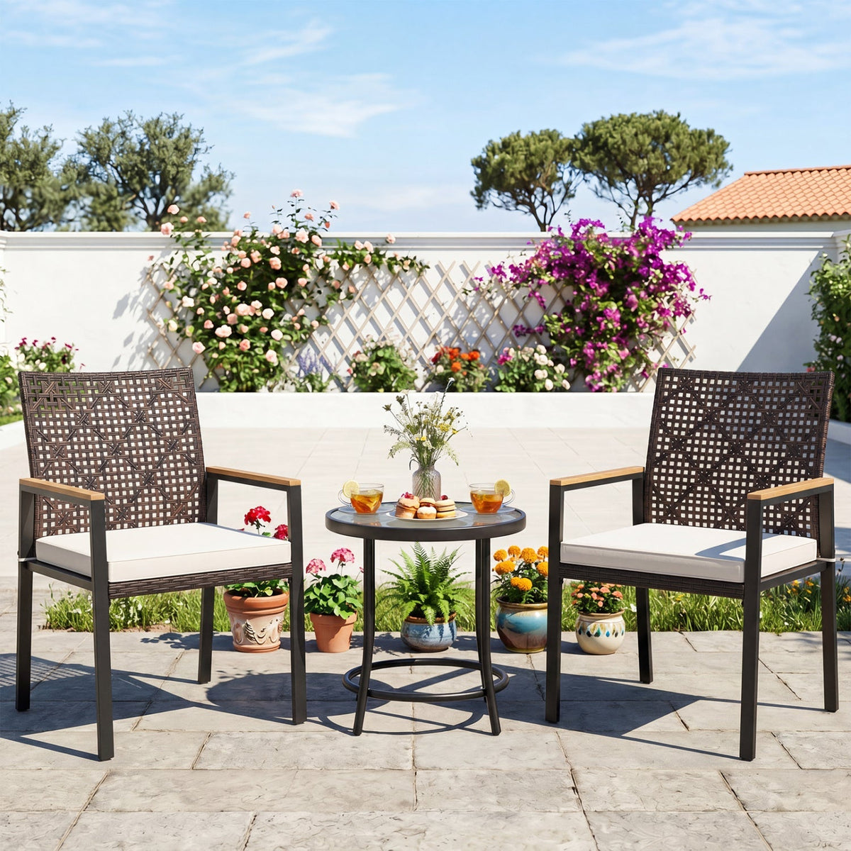 Patio Dining Chairs Set of 4 with Acacia Wood Armrests 5