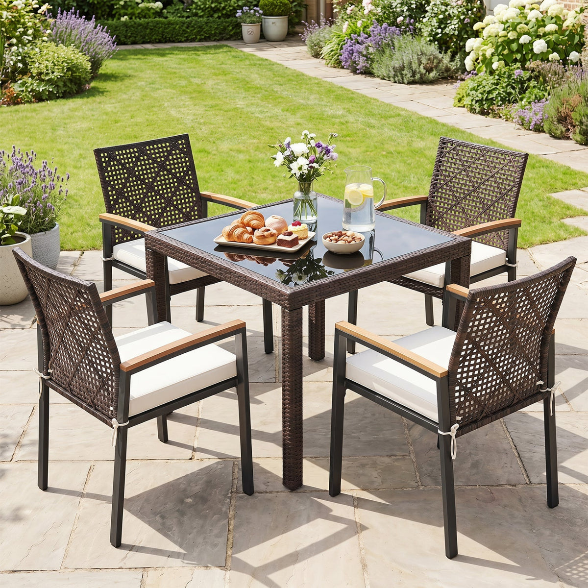 Patio Dining Chairs Set of 4 with Acacia Wood Armrests 6