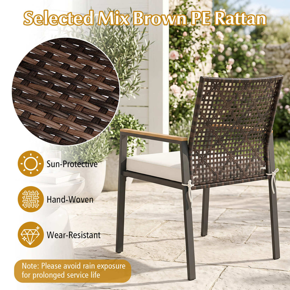Patio Dining Chairs Set of 4 with Acacia Wood Armrests 8