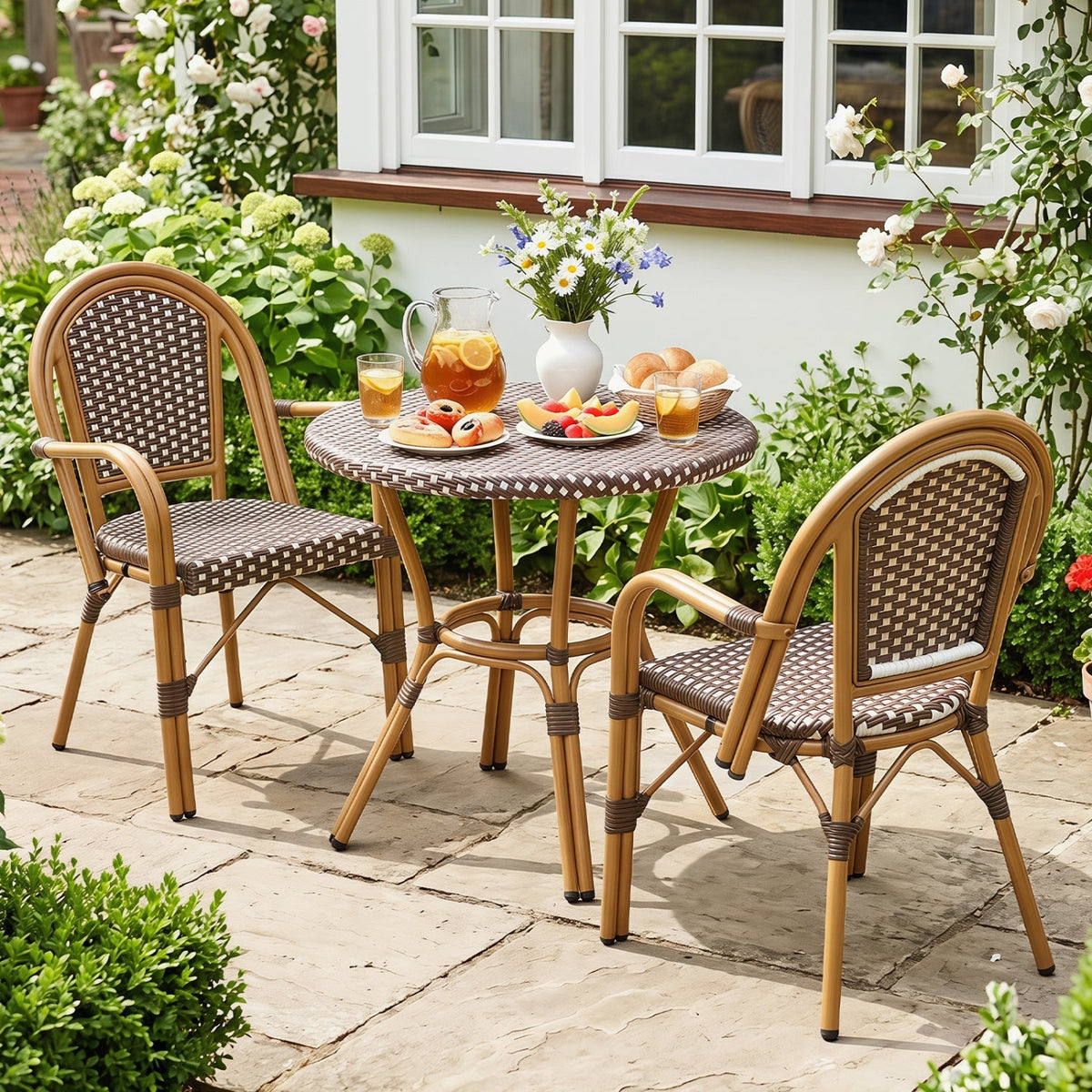 PE Wicker Bistro Dining Chairs Set of 2 - 400 lbs Capacity 3