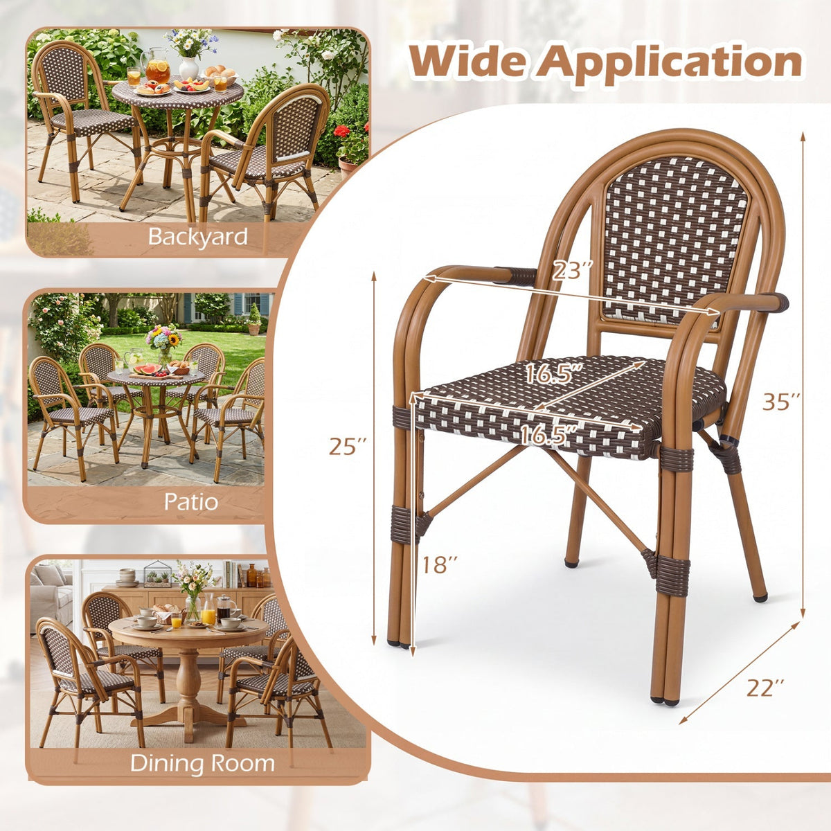PE Wicker Bistro Dining Chairs Set of 2 - 400 lbs Capacity 5
