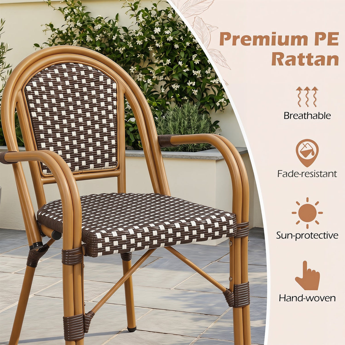 PE Wicker Bistro Dining Chairs Set of 2 - 400 lbs Capacity 6