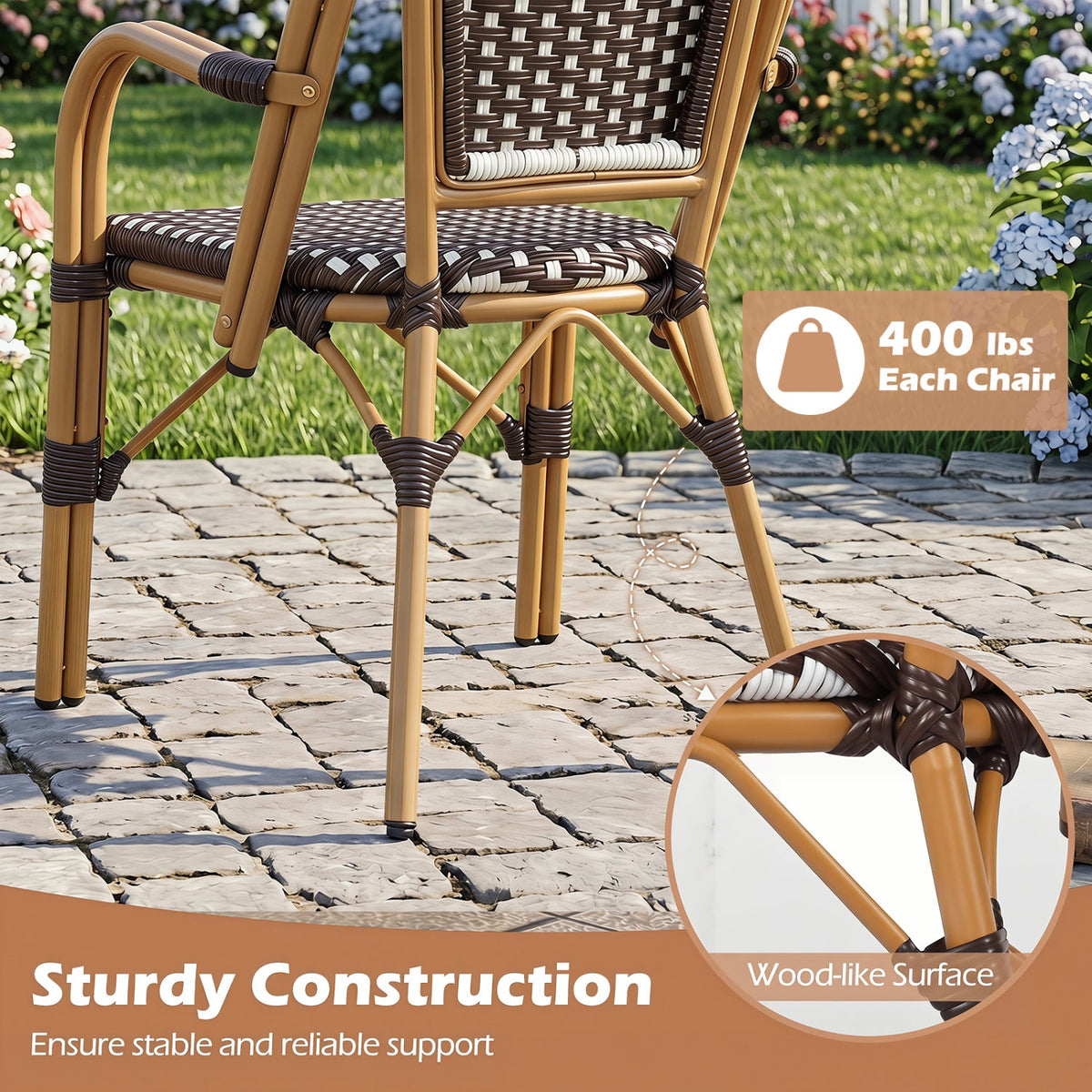 PE Wicker Bistro Dining Chairs Set of 2 - 400 lbs Capacity 7