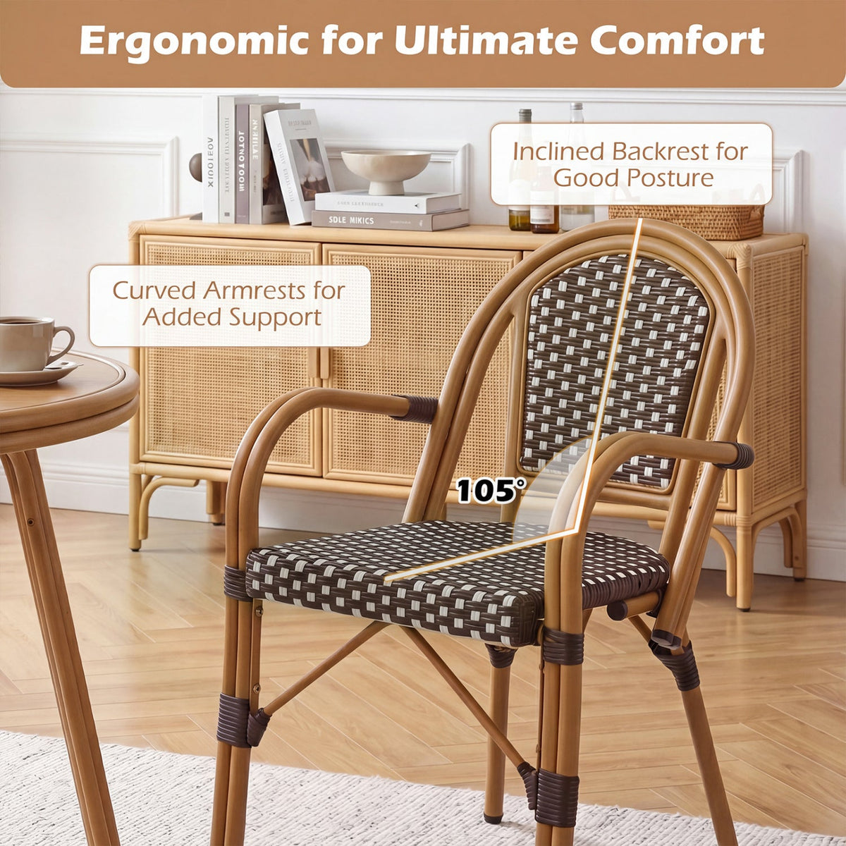 PE Wicker Bistro Dining Chairs Set of 2 - 400 lbs Capacity 8