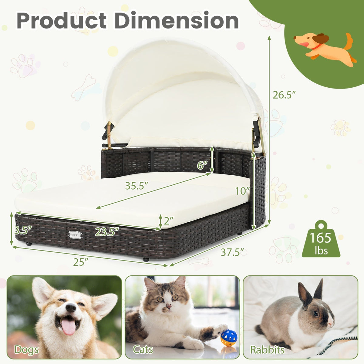 Rattan Pet Daybed with Adjustable Canopy for Small & Medium Dogs 5