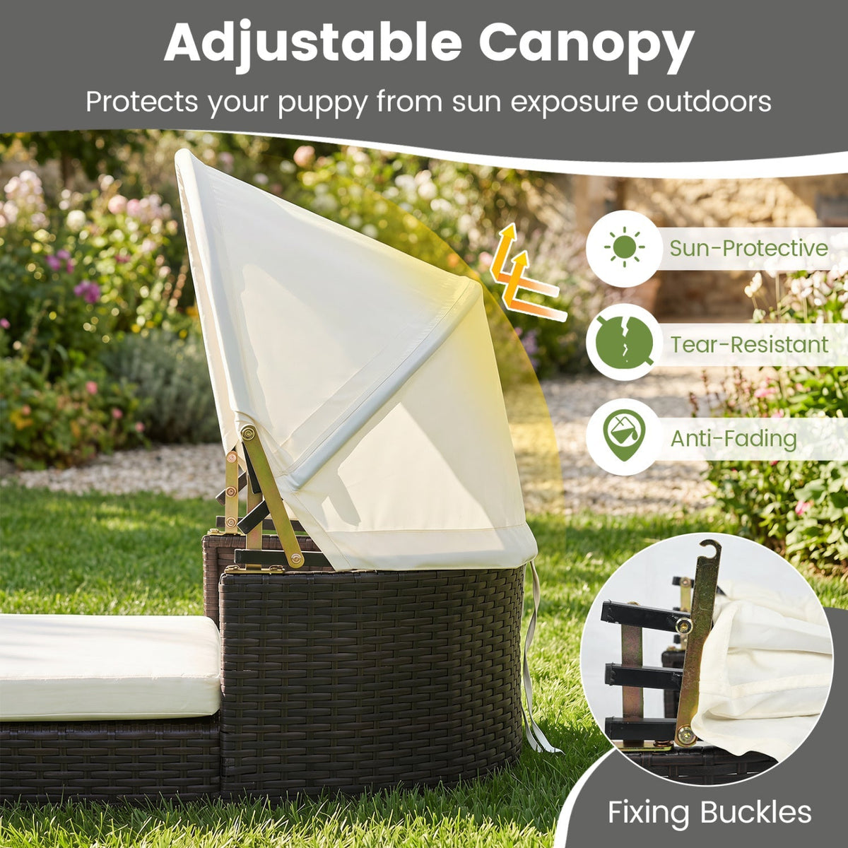 Rattan Pet Daybed with Adjustable Canopy for Small & Medium Dogs 6